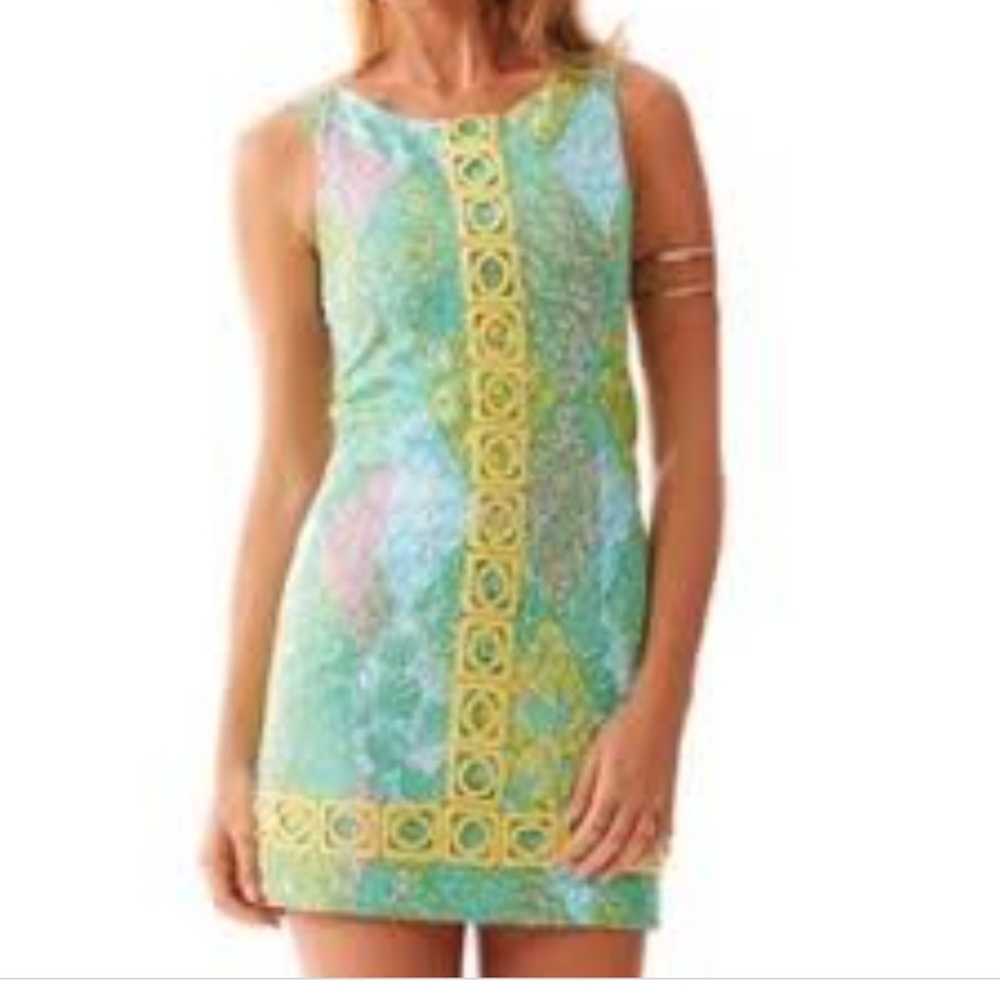 Lilly Pulitzer Cotton Dress Green Blue Yellow Women’s 10 Full Lining Zipper